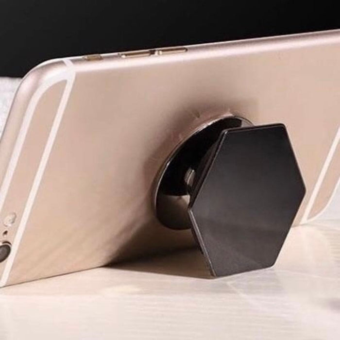 Glossy black expanding finger grip for phone cases by 9eight5, showing its sleek design and adjustable grip feature.