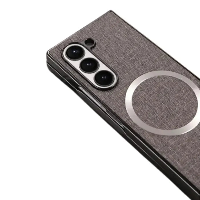 Habicare 9eight5 fabric MagSafe case for Samsung Galaxy Z Fold series, showcasing a stylish protective cover with magnetic attachment.