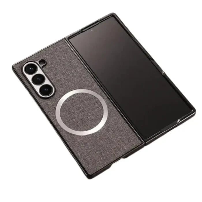 Habicare 9eight5 fabric MagSafe case for Samsung Galaxy Z Fold series, featuring durable material and magnetic attachment.