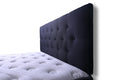 Black queen-sized Fenland headboard by sue-e furniture, featuring a sleek, modern design with a smooth finish.