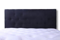 Black super king Fenland headboard by sue-e furniture, showcasing a sleek, modern design with a padded fabric surface.
