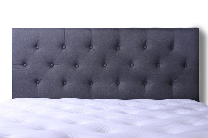 Grey queen Fenland headboard by sue-e furniture shown in a modern bedroom setting.