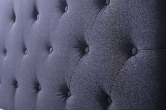 Grey queen Fenland headboard by sue-e furniture, showcasing a modern upholstered design with clean lines and padded fabric.