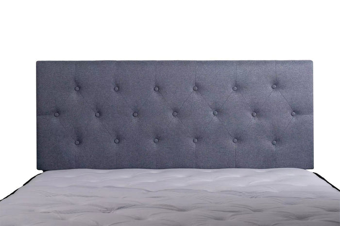 Light grey king size Fenland headboard by sue-e furniture, showcasing a modern upholstered design with clean lines.