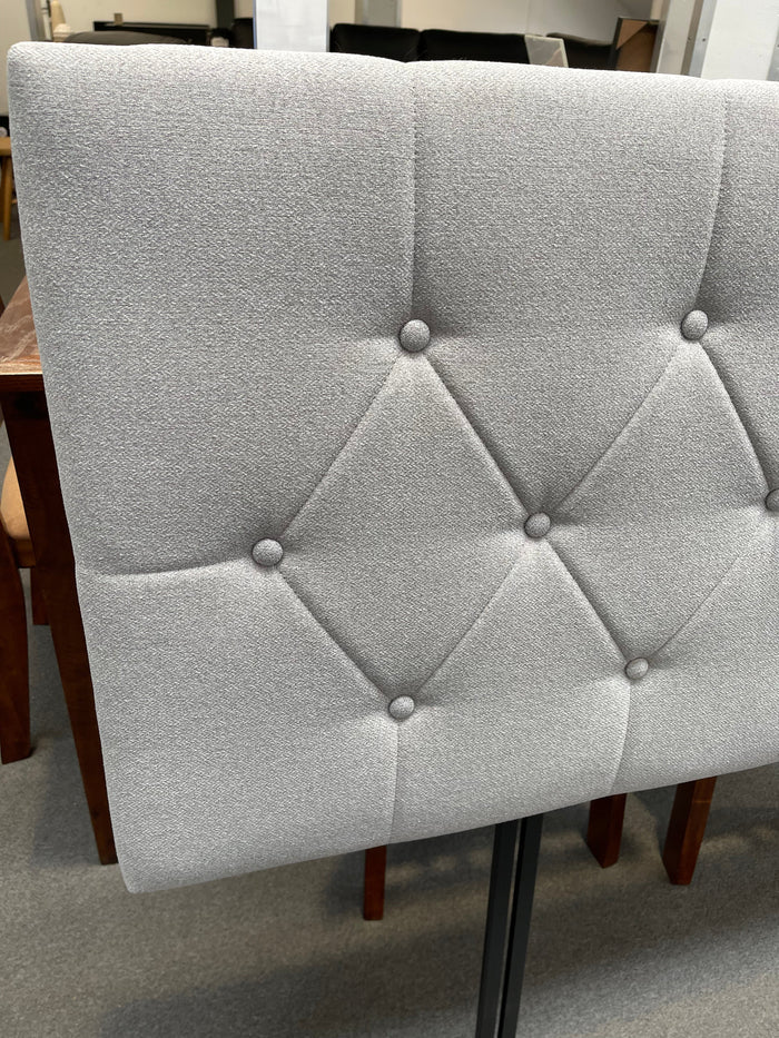 Light grey Fenland queen headboard by sue-e furniture, showcasing a sleek, modern design perfect for contemporary bedroom decor.