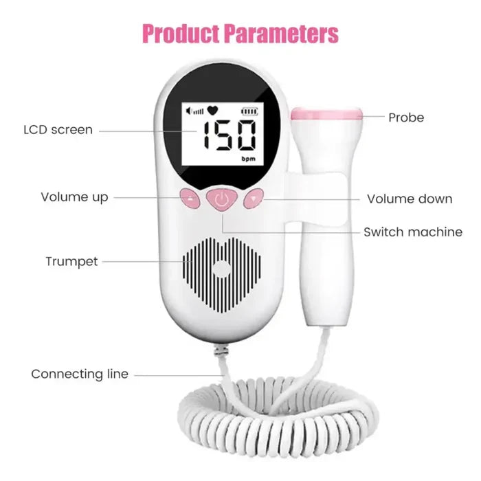 HBC Habicare fetal Doppler device with box, compact handheld ultrasound monitor for fetal heart rate detection.