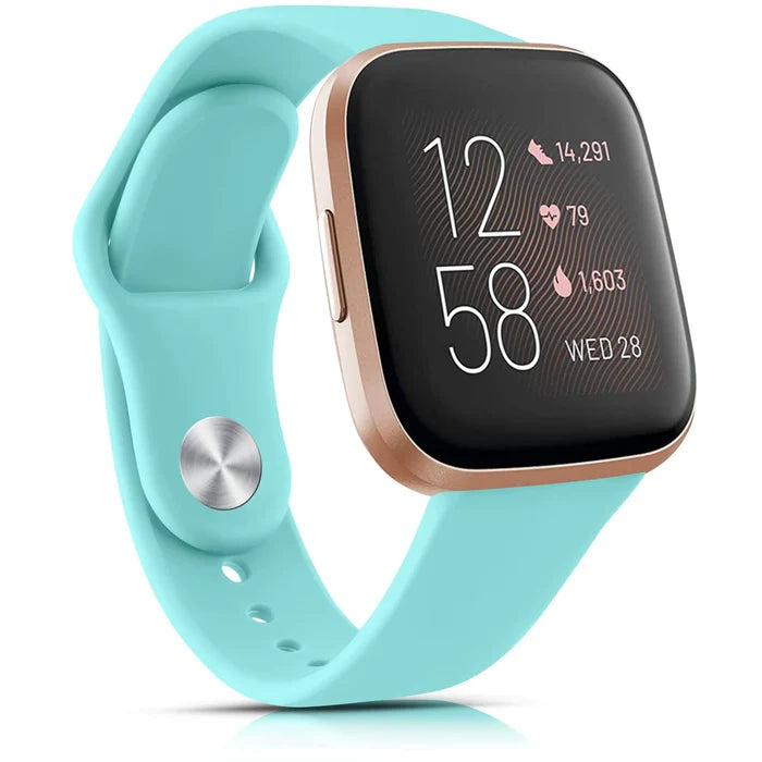 Flexible silicone wristband for Fitbit Sense 2 by Habicare, available in 17 vibrant colors, shown in a close-up image
