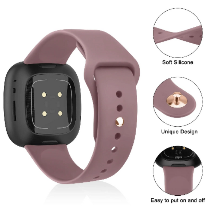 Flexible silicone Fitbit Sense 2 wristband by Habicare, shown in multiple colors, designed for comfortable TWS wear.