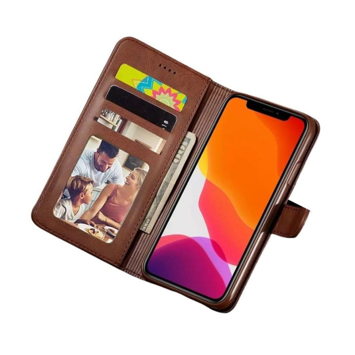 9eight5 flip case for iPhone 13 Mini 5.4-inch, showing protective leather cover with card slots and precise cutouts.