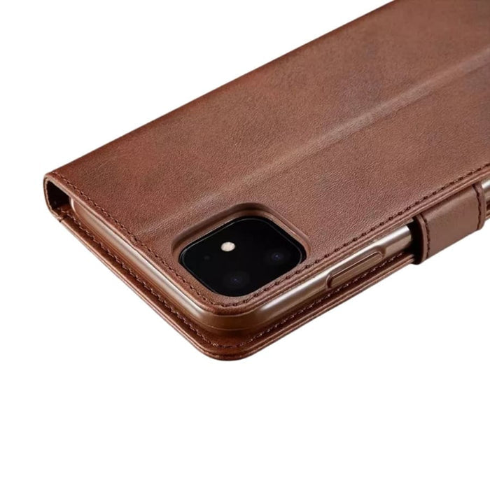9eight5 flip case for iPhone 13 Mini (5.4-inch) with protective cover and card slots, shown on a smartphone.