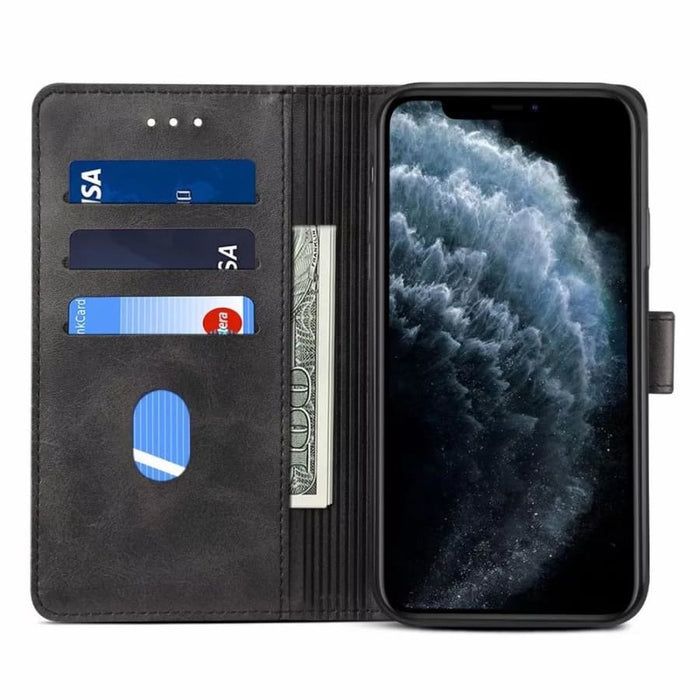 9eight5 flip case for iPhone 13 and iPhone 13 Pro, featuring a protective cover in black with card slots visible.