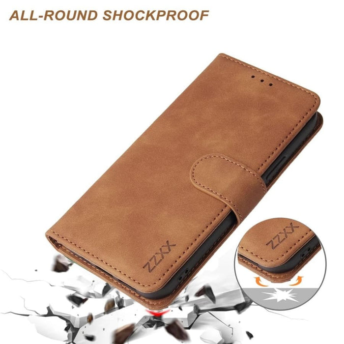 9eight5 flip case for iPhone 14 Pro Max 6.7-inch, brown and beige wallet-style phone case with card slots.