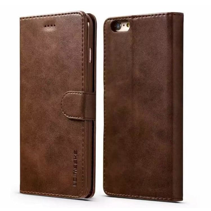 Brown flip case for iPhone 7 Plus and 8 Plus by 9eight5, showing the front cover and slim design.