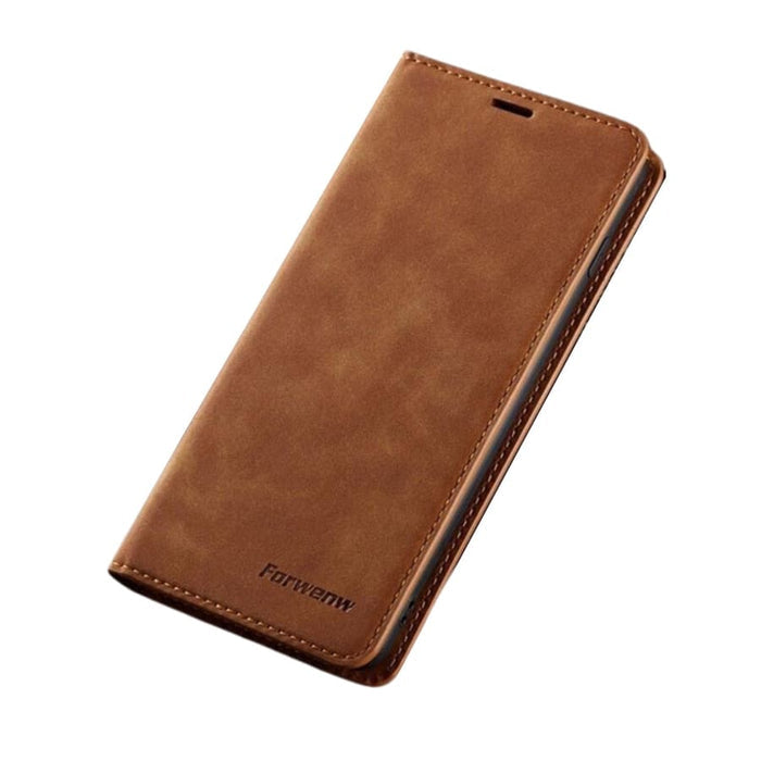 Samsung Galaxy Note 10 flip case by 9eight5, featuring a protective leather cover with card slots and precise cutouts.