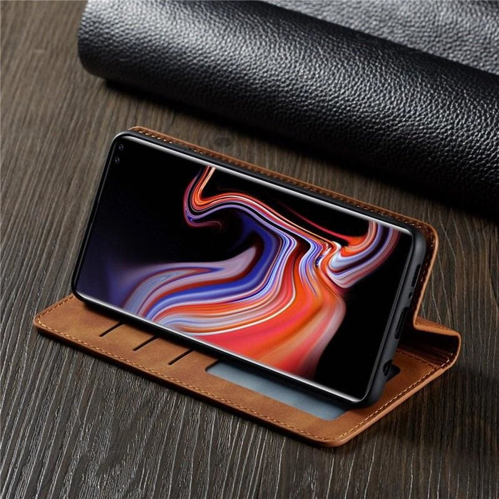 9eight5 flip case for Samsung Galaxy Note 10, protective phone case with card slots and sleek design, shown on the device.