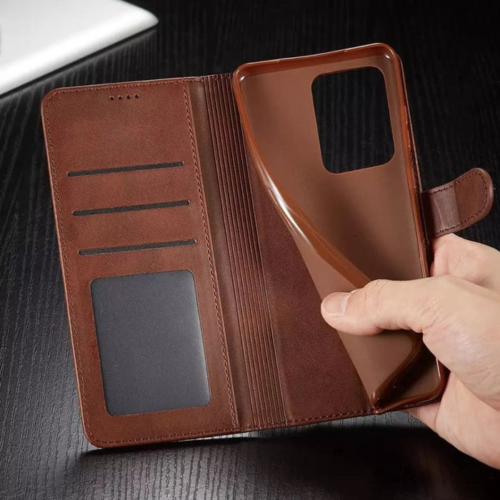 Brown flip case for Samsung Galaxy Note 20 Ultra by 9eight5, showing front and back views of the phone case.
