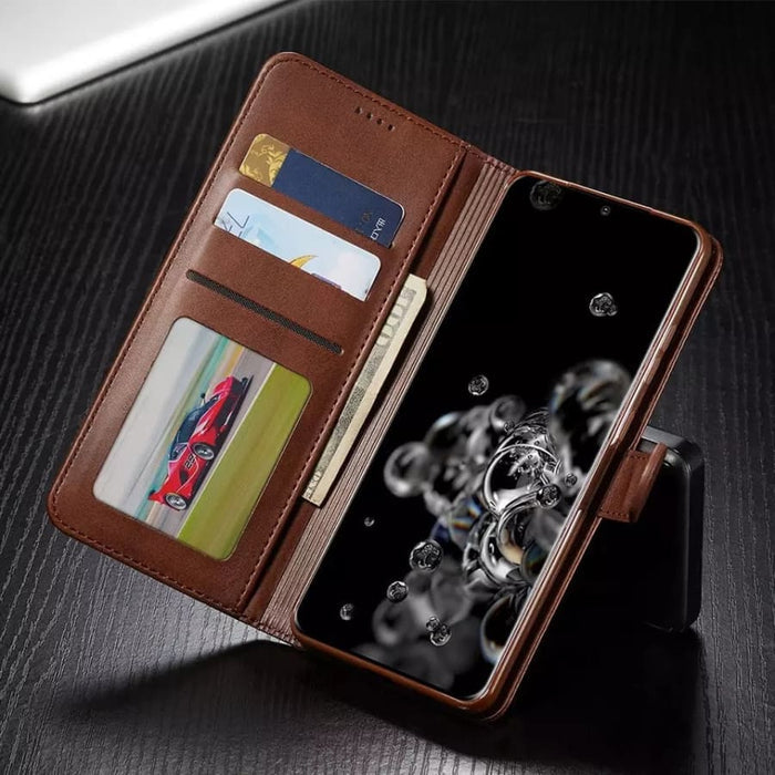 9eight5 flip case for Samsung Galaxy Note 20, black protective phone case with card slots and magnetic closure.