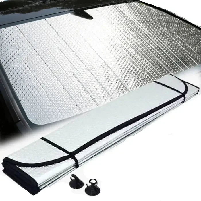 HBC Habicare foldable car windshield sunshade in various sizes, designed to block heat and UV rays from vehicle interior