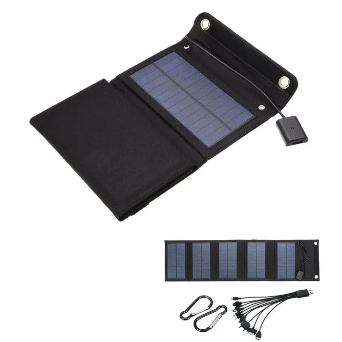 Habicare 12W foldable solar panel with 5V output, portable and lightweight for outdoor charging and solar power applications.