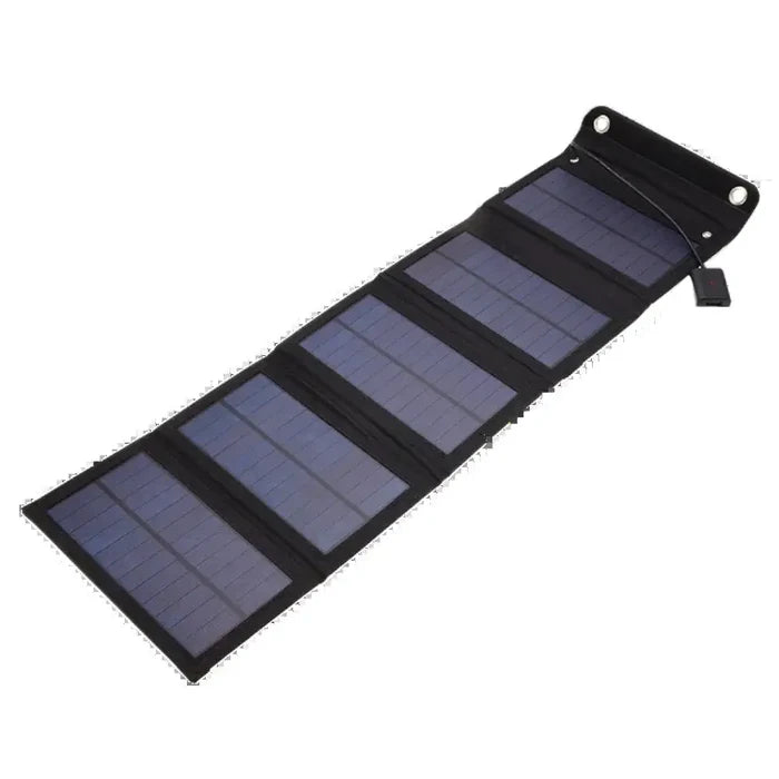 Habicare 12W foldable solar panel with 5V output, lightweight design, suitable for charging batteries and portable energy use.