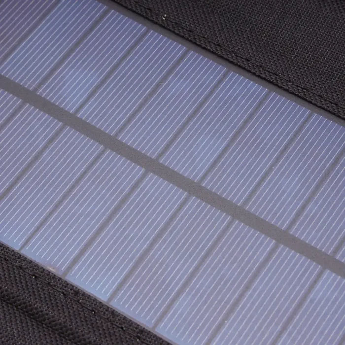 Foldable 12W 5V solar panel by Habicare, showing compact design ideal for portable solar power and battery charging.