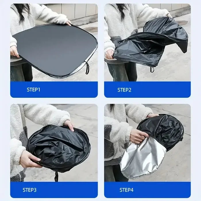 HBC Habicare folding car window sunshade cover 140x70cm, designed to block sunlight and reduce heat inside the vehicle.