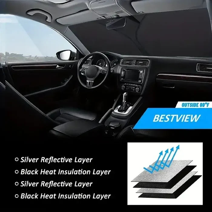 Habicare HBC folding car window sunshade cover in 140x70cm, provides UV protection and privacy for vehicle windows.