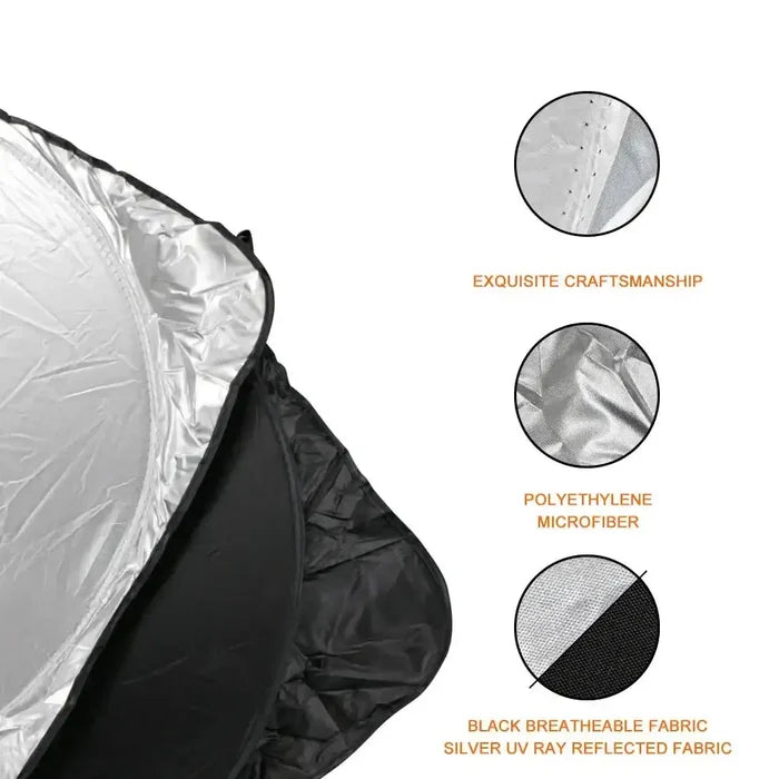 HBC Habicare folding car windshield sunshade visor blocking sunlight and heat for vehicle protection.