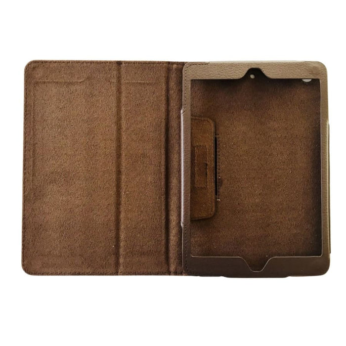 Brown full-body cover for iPad mini 1, 2, and 3 by 9eight5, showing the protective case with precise cutouts and snug fit.