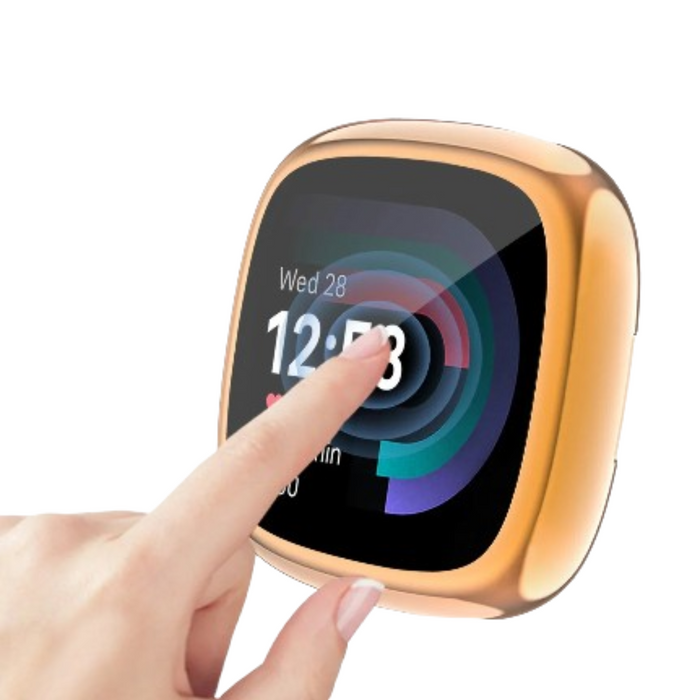 Habicare full cover TWS watch case for Fitbit Sense 2, protective black silicone outer shell with precise cutouts.