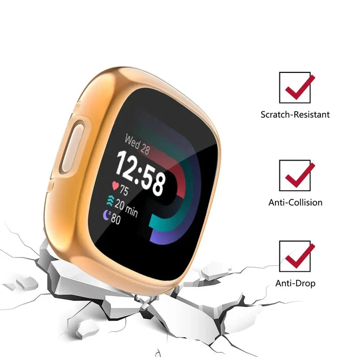 Habicare full cover watch case for Fitbit Sense 2, TWS style, showing the protective black case fitting snugly around the smartwatch.