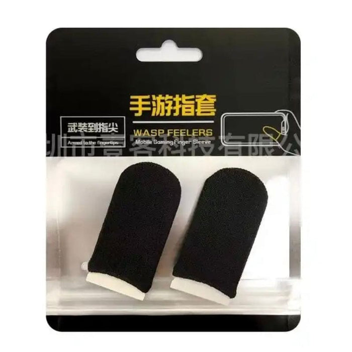 Pair of black gaming thumb sleeves by 9eight5, designed to improve grip and comfort during electronic gaming sessions.