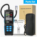 HBC Habicare gas leak detector displaying digital readout for 0–50000 PPM gas levels in a safety testing environment.