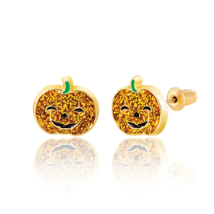 Girl Nation: Glitter Pumpkin Cutie Stud Halloween Hypoallergenic Earrings