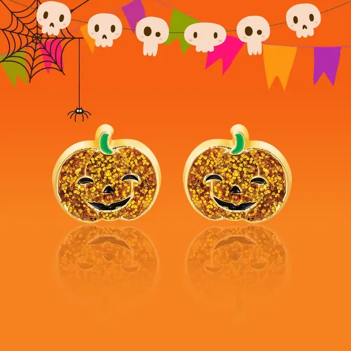 Girl Nation: Glitter Pumpkin Cutie Stud Halloween Hypoallergenic Earrings