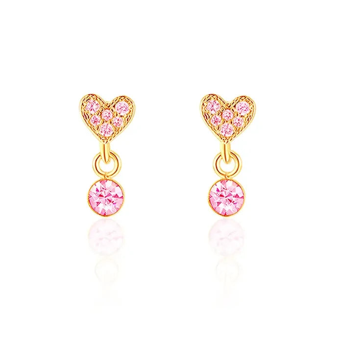 Girl Nation: Little Luxe Drop Hypoallergenic Earrings - Heart with Pink Gem