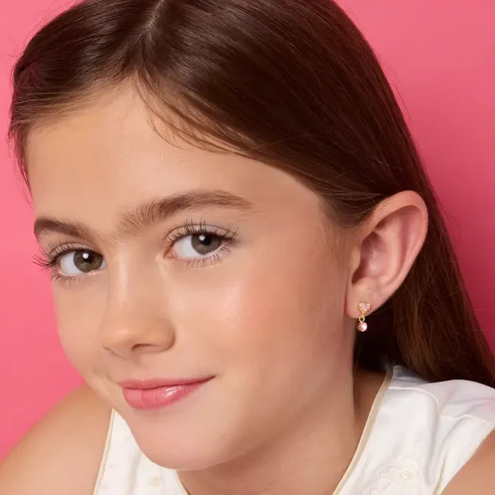 Girl Nation: Little Luxe Drop Hypoallergenic Earrings - Heart with Pink Gem