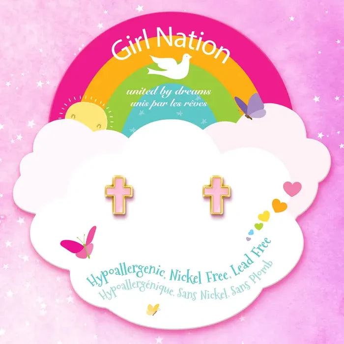 Girl Nation: Pink Cross Cutie Stud Hypoallergenic Earrings