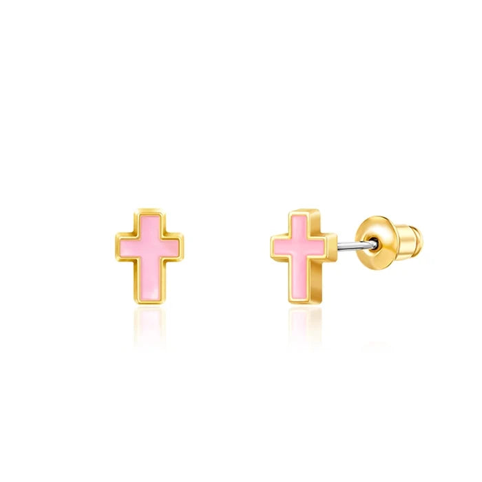 Girl Nation: Pink Cross Cutie Stud Hypoallergenic Earrings