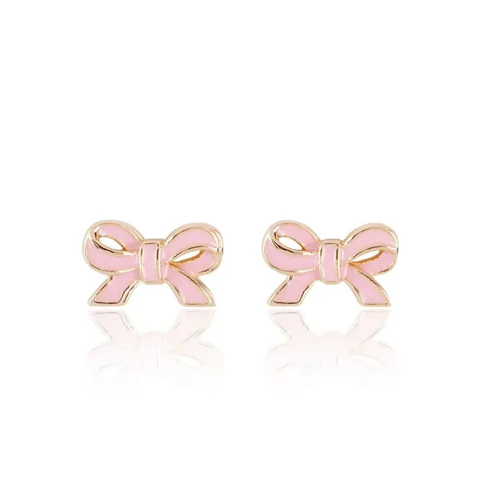 Girl Nation: Pretty Pink Bows Cutie Stud Hypoallergenic Earrings