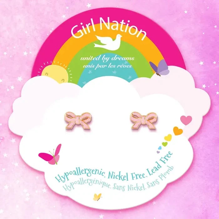 Girl Nation: Pretty Pink Bows Cutie Stud Hypoallergenic Earrings