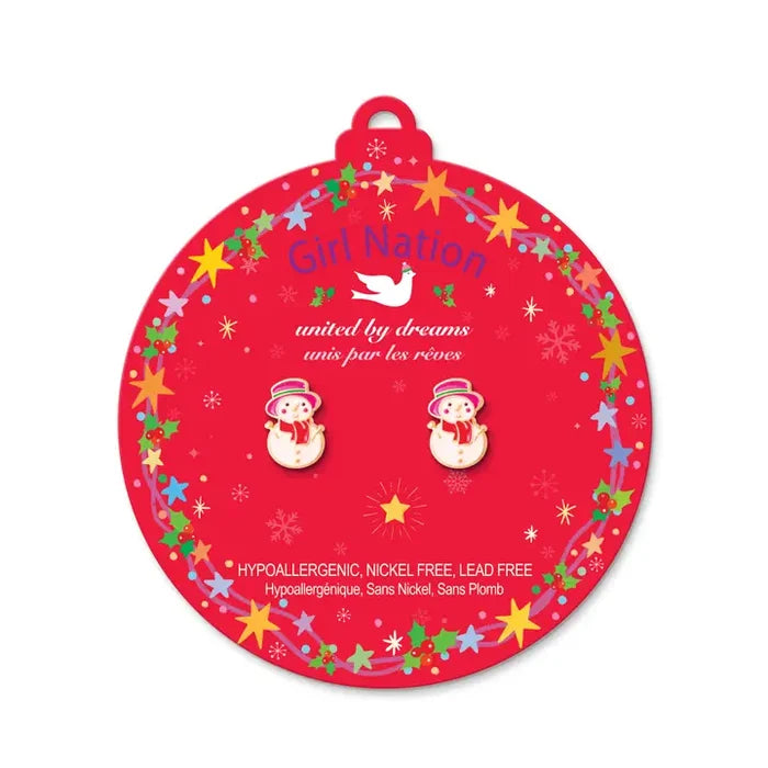Girl Nation: Snowman Wonderland Cutie Stud Holiday Hypoallergenic Earrings