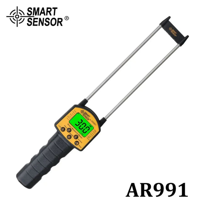 9eight5 grain moisture meter for corn, wheat, rice, beans, flour, fodder, and rapeseed, measuring moisture content in agricultural products.