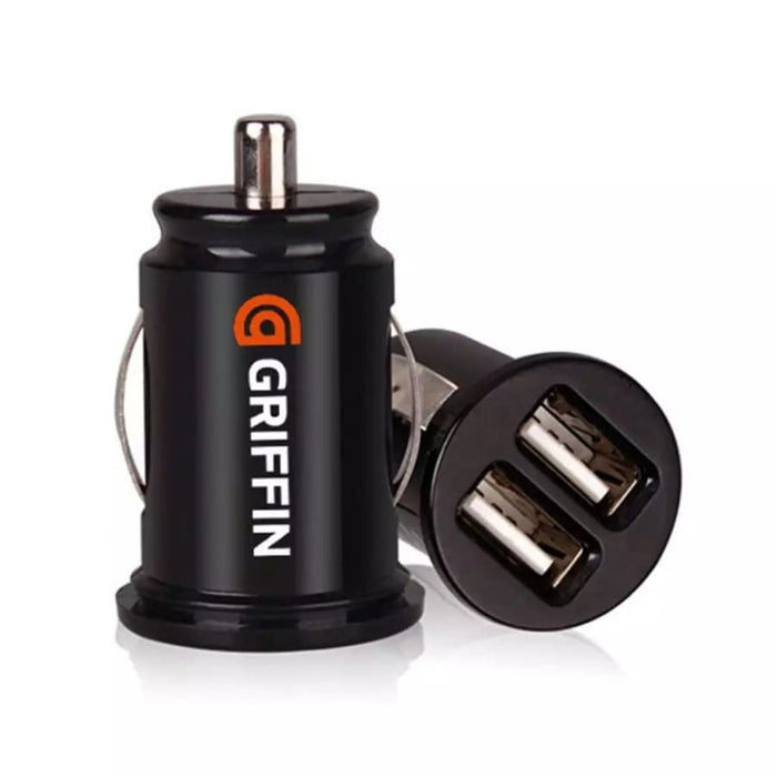 9eight5 Griffin car charger connected to a vehicle power outlet, charging a phone or tablet device.