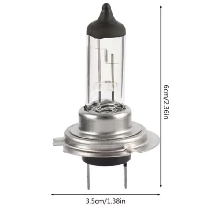 Pair of 9eight5 H7 12V halogen headlight bulbs for vehicles, shown in a pack of two, designed for automotive lighting.