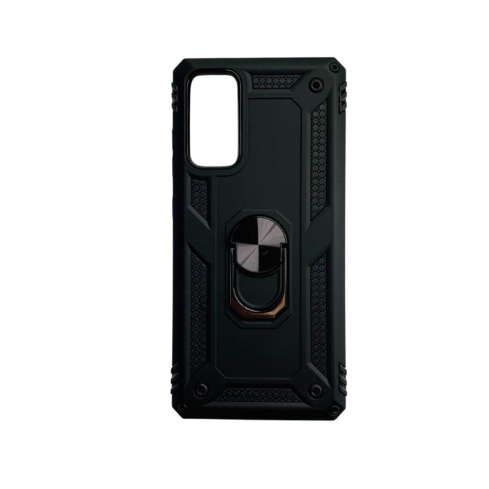 Black 9eight5 hard case for Samsung Galaxy S20 FE phone, durable protective cover with textured grip and precise cutouts.