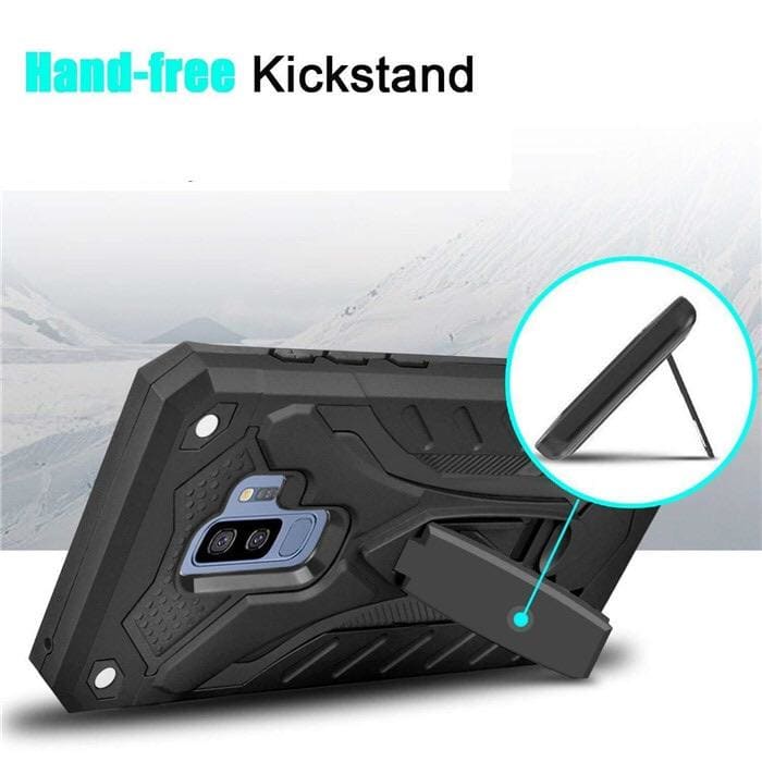 9eight5 hard silicone rugged case for Samsung Galaxy S9 Plus, durable phone cover with vehicle door and motor design.