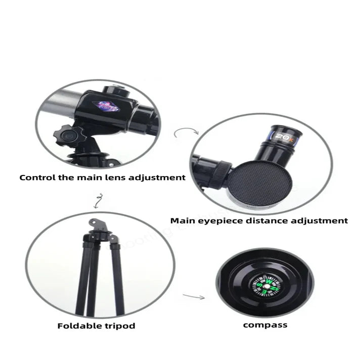 Habicare HD high-magnification telescope, SS model, showing the sleek black body and adjustable zoom lens for detailed viewing.