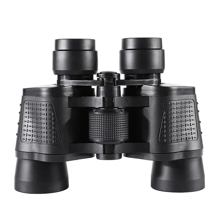 Habicare HD long-range binoculars with 80x80 high-power lenses, ideal for hunting and travel, shown with focus and strap.