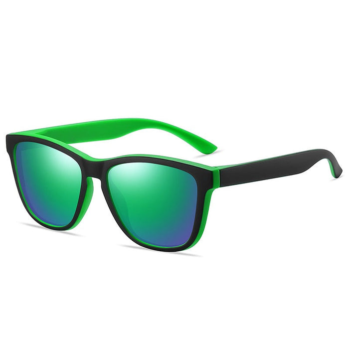HD polarized sports sunglasses with anti-blue ray hydrophobic coating available in four colors, featuring a sleek frame design.